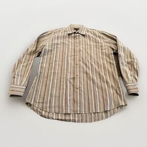 Martin Gordon Mens Brown Striped Button Up Long Sleeve Shirt Size L Large